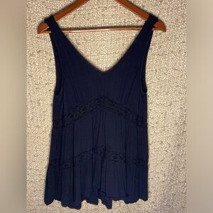 American Eagle Black Boho Flowy Deep V Tank Top Size S